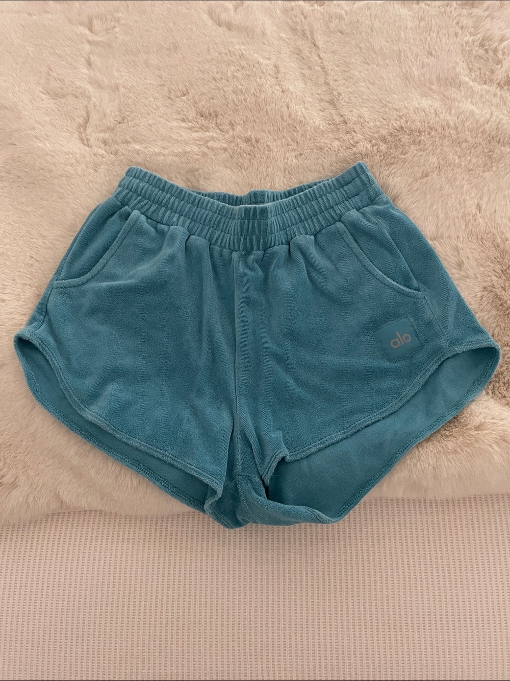 ALO Yoga Teal Terry Athletic Lounge Shorts, XXS